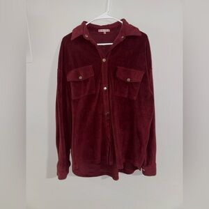 Bailey Rose Maroon Fleece Snap-Front Shirt Jacket - Size Medium